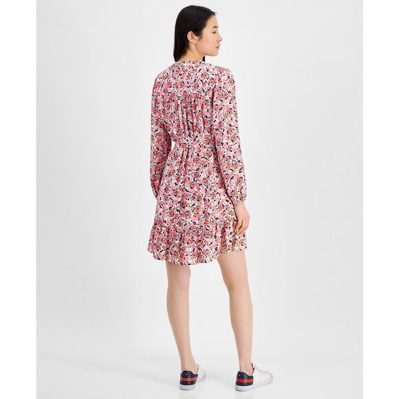 Tommy Hilfiger Floral-Print Sandbar Tie-Front Fit & Flare Tiered Dress NWT Large - Picture 2 of 10